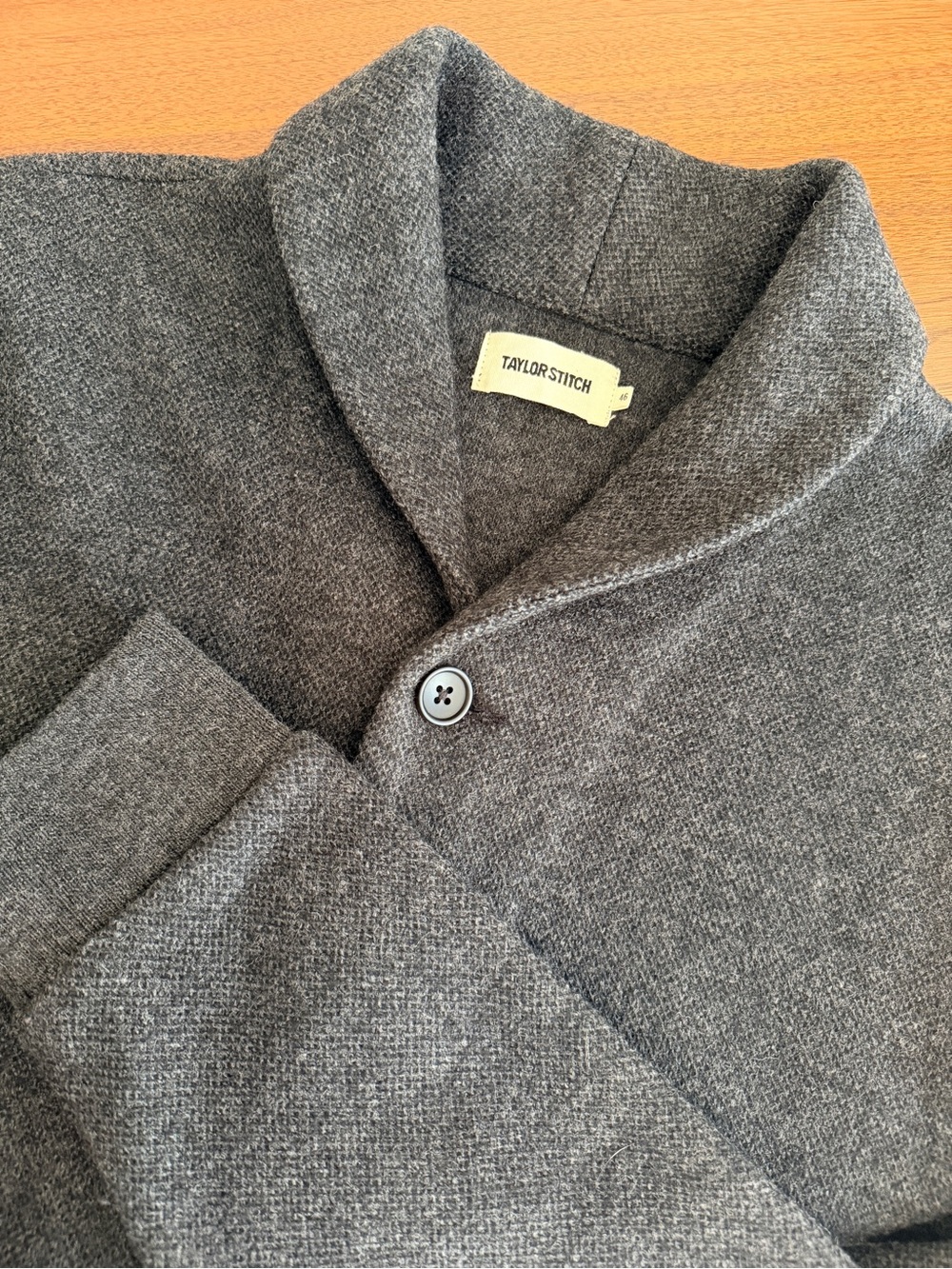 Taylor Stitch Weekend Cardigan Charcoal Herringbone Wool Collar Sweater 46 Heavy
